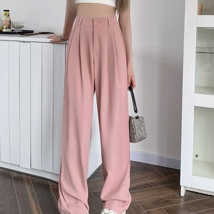 Women Casual Solid Color High Waist Wide Leg Pants