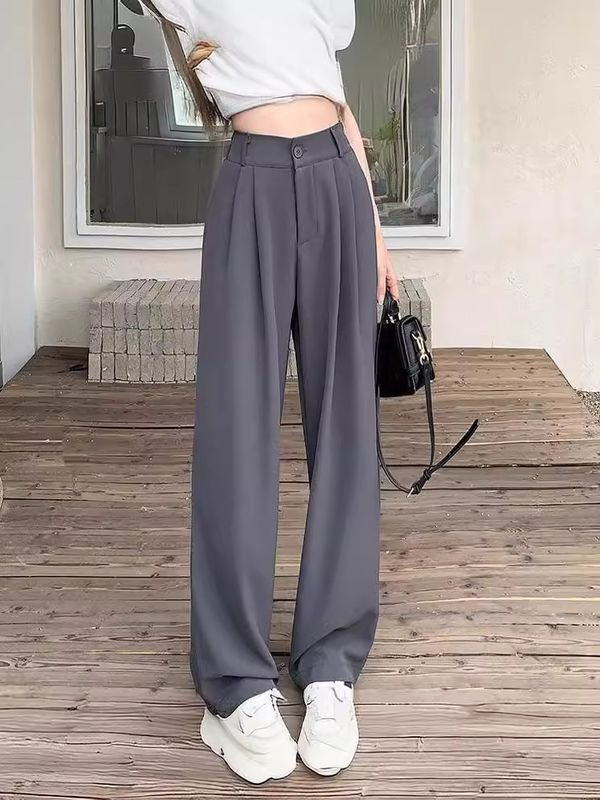 Women Casual Solid Color High Waist Wide Leg Pants