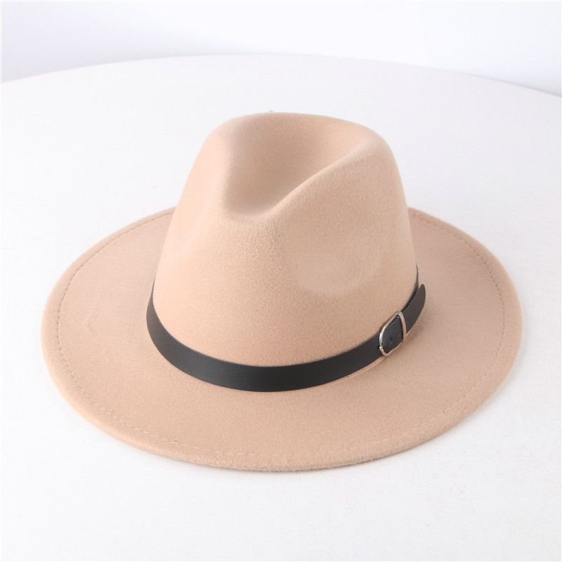 Women Fashion Casual British Style Wool Belt Brimmed Hat