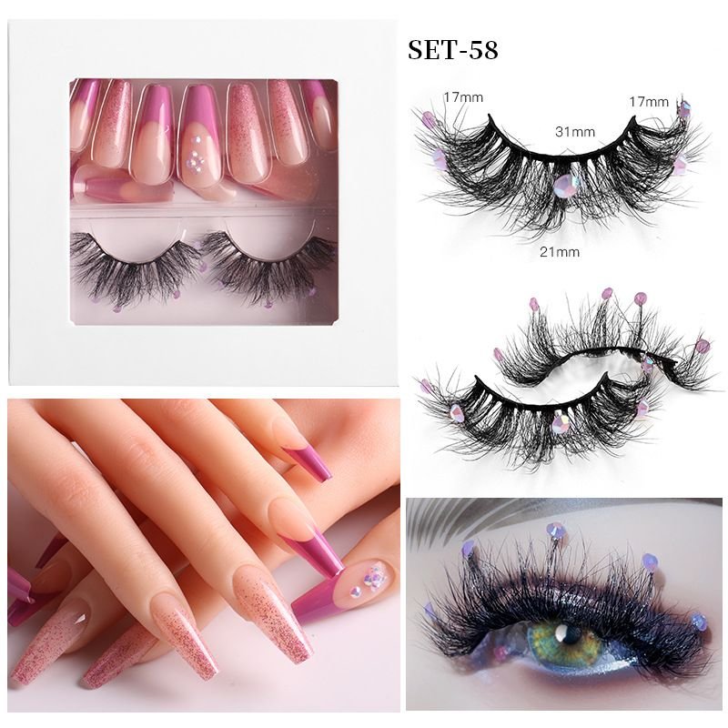 Fashion Rhinestone Mink False Eyelashes And False Nails Set