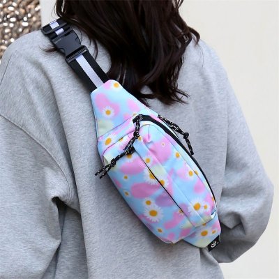 Women Fashion Casual Plaid Floral Printed Oxford Cloth Chest Bag