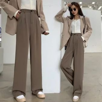 Women Casual Solid Color High Waist Wide Leg Pants