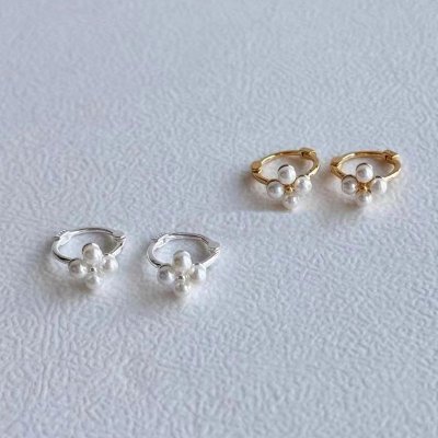 Women Fashion Simple Sterling Silver Pearl Floral Earrings