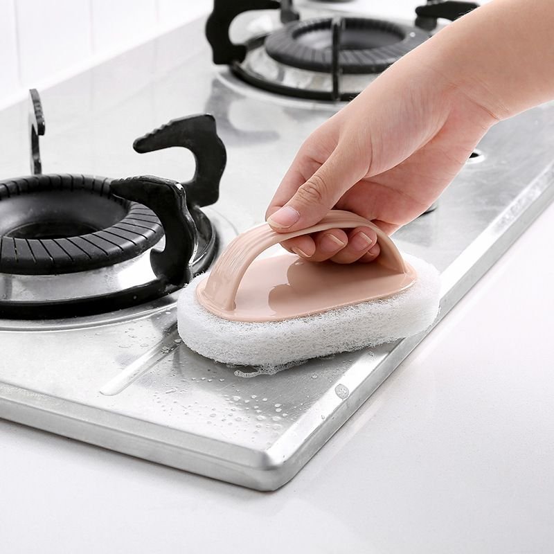 Plain Stripe Handle Cleaning Brush Sponge Wipe Tile Kitchen Cleaning Decontamination Cleaning Brush