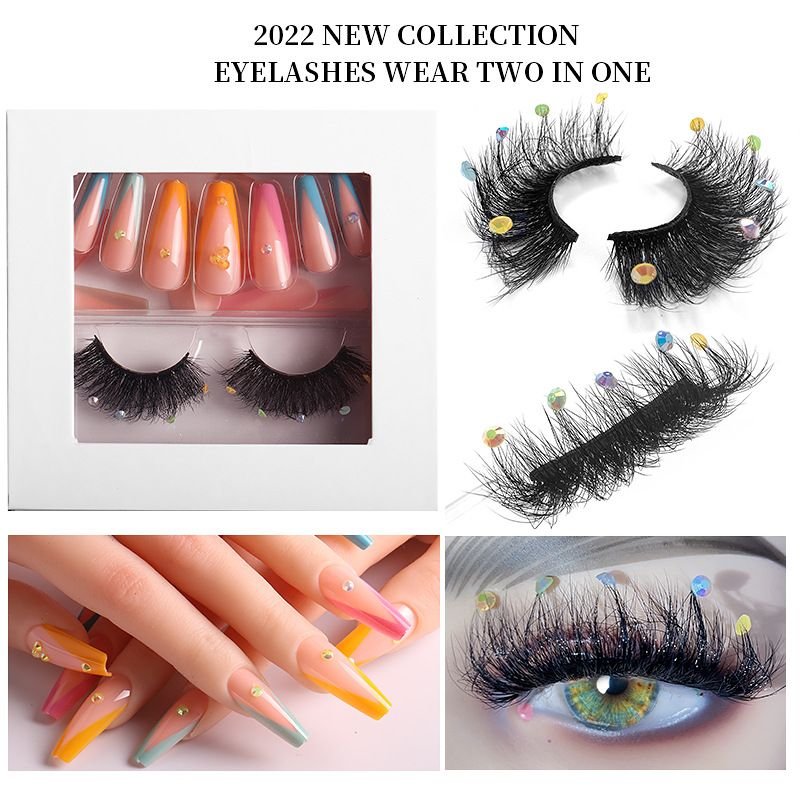 Fashion Rhinestone Mink False Eyelashes And False Nails Set