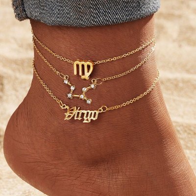 Women Simple Fashion Twelve Zodiac Symbol Starry English Letter Anklet