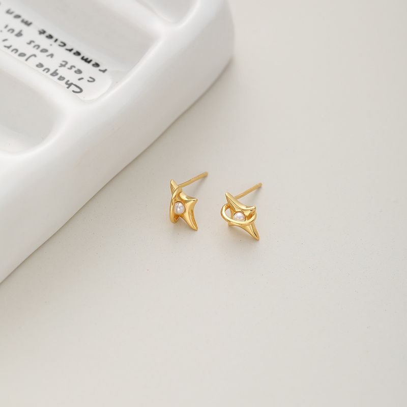 Women Simple Fashion Sterling Silver Star Stud Earrings