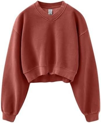 Autumn And Winter Vintage Washed Fleece-Lined V-Neck Sweatshirt Women Top Custom