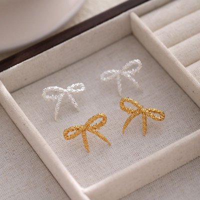 Women Simple Sterling Silver Hollow Bow Stud Earrings