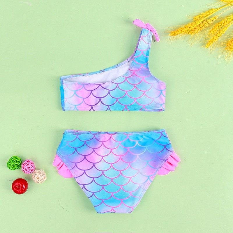 Kids Baby Girls Casual Cute Fish Scale Print One-Shoulder One Piece Swimwear