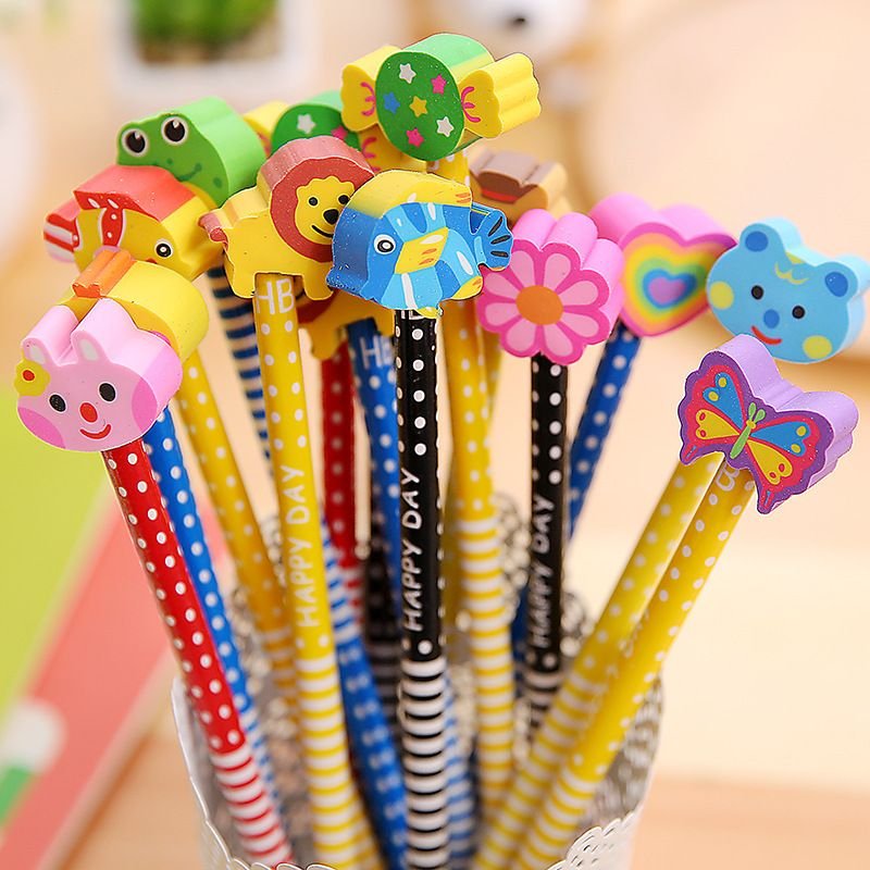 School Supplies Pencil With Cartoon Pattern Eraser