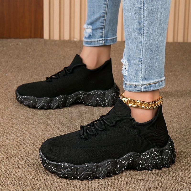 Women Casual Plus Size Flying Woven Breathable Lace-Up Sneaker