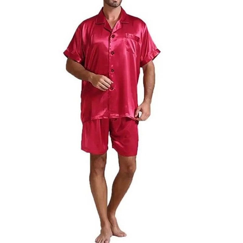 M-3XL Men 2 Pieces Set Solid Color Casual Comfortable Breathable Pyjama