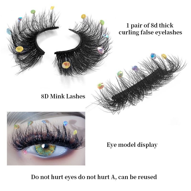 Fashion Rhinestone Mink False Eyelashes And False Nails Set