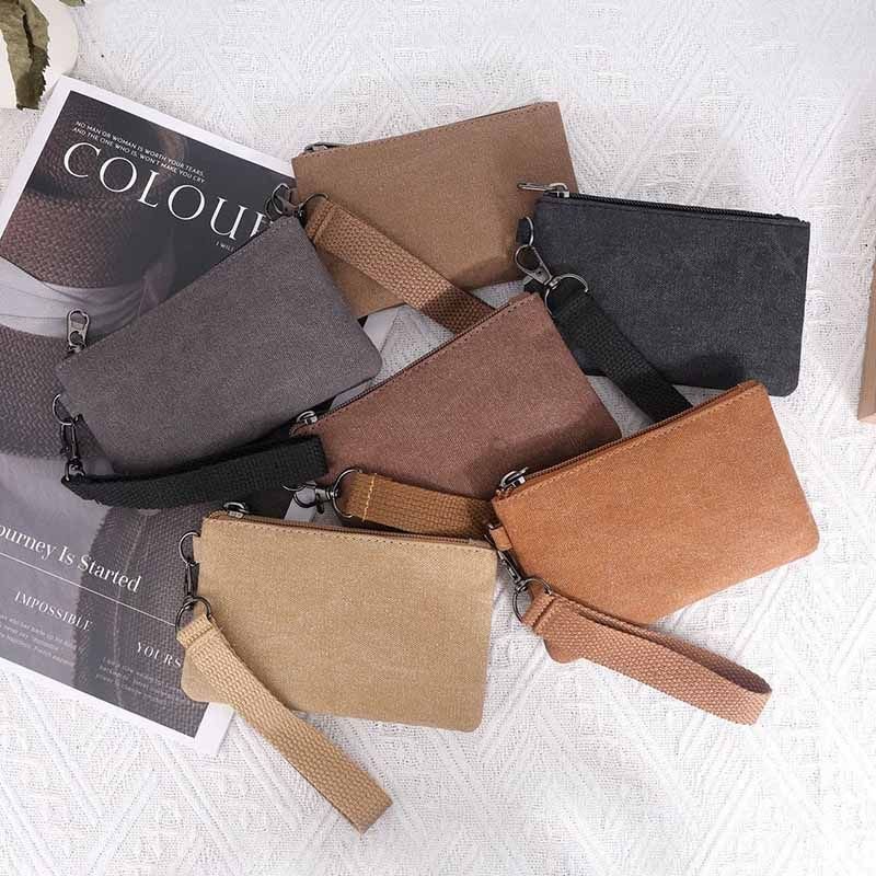 Women Fashion Casual Solid Color Canvas Zipper Wallets