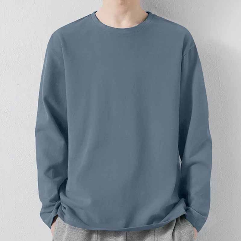 Men Fashion Casual Basic Solid Color Plus Size Long Sleeve Round Neck T-Shirt