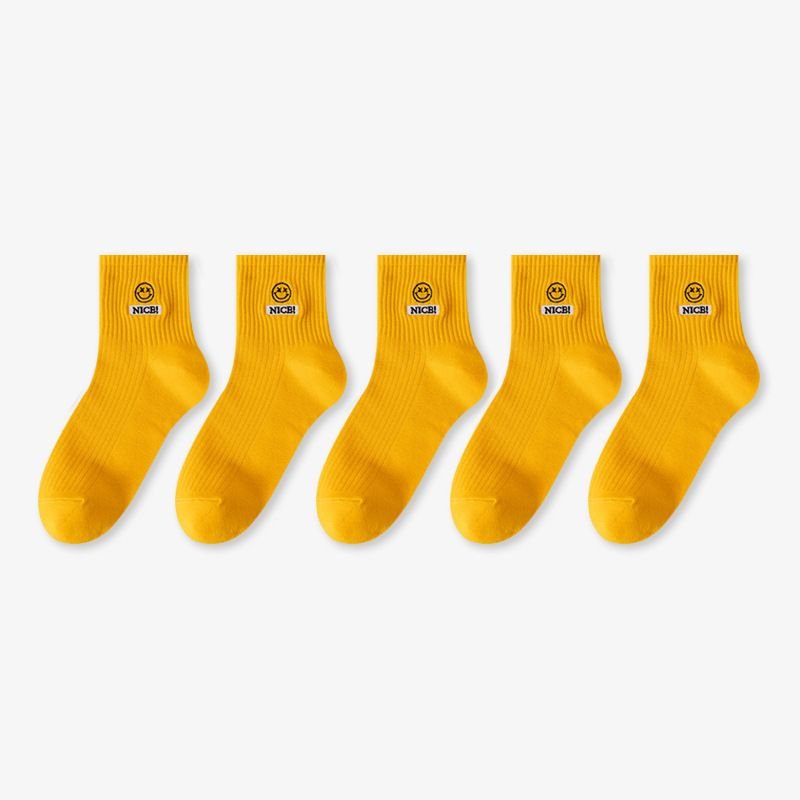 Men Simple Smiley Letter Embroidered Breathable Socks 5 Pair-Pack