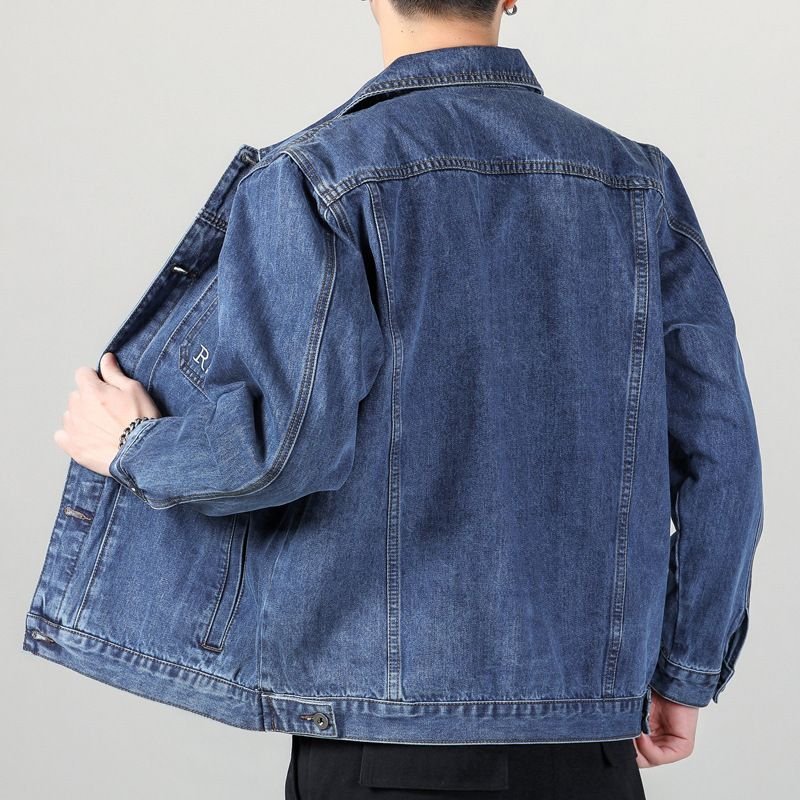 Men Fashion Casual Plus Size Long Sleeve Lapel Denim Jacket