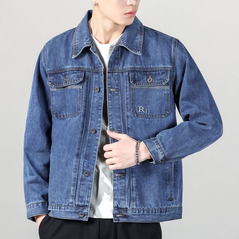 Men Fashion Casual Plus Size Long Sleeve Lapel Denim Jacket